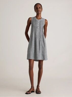 Quince 100% European Linen Sleeveless Swing Dress Classic Mini Gingham XL